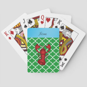 Personalised name lobster green moroccan playing cards