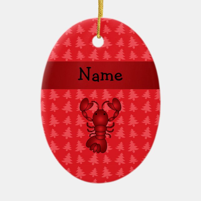 Personalised name lobster red christmas trees ceramic ornament (Front)