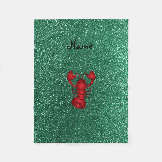 Personalised name lobster red mint green glitter fleece blanket (Front)