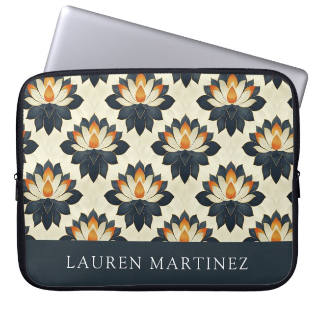 Personalised Name Lotus Flower Pattern Laptop Sleeve (Front)