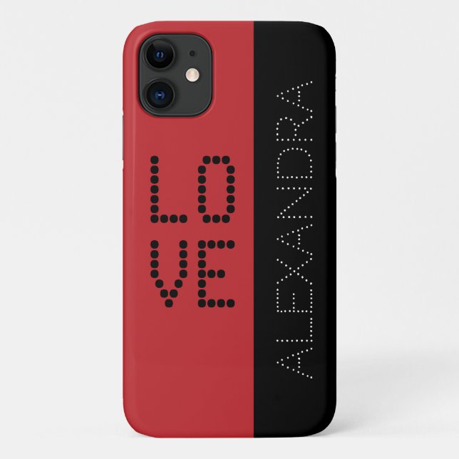 Personalised Name & Love Chic Font On Red Black Case-Mate iPhone Case (Back)
