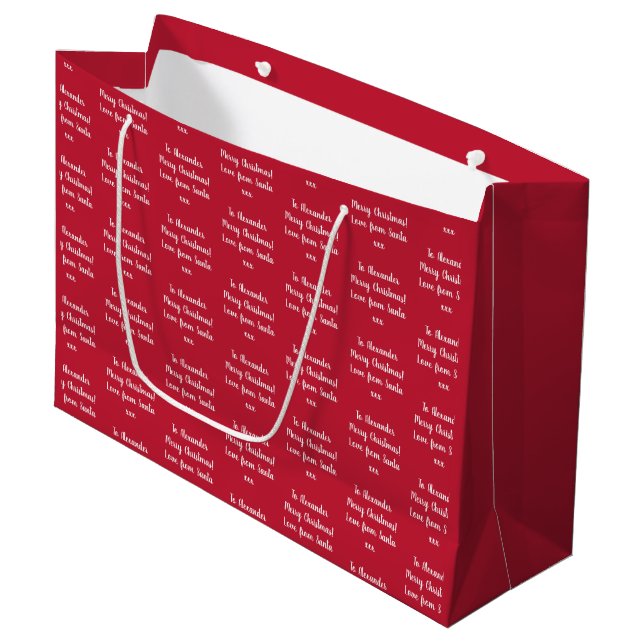 Personalised Name Love From Santa Red Christmas Large Gift Bag (Front Angled)