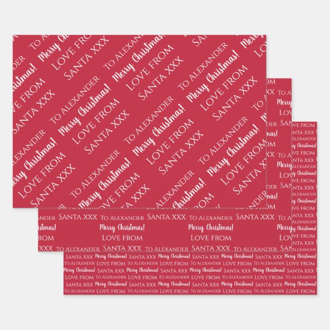 Personalised name love from santa red wrapping paper sheet (Set)