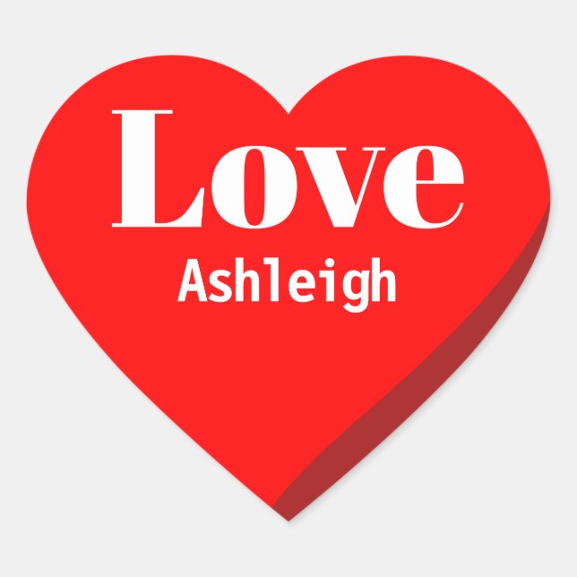 Personalised Name Love Red Heart Sticker (Front)