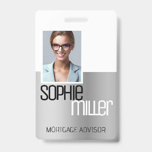 Personalised Name Luxury Silver Grey Ombre Stylish ID Badge