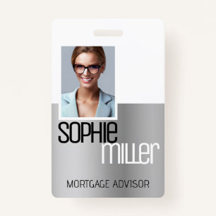 Personalised Name Luxury Silver Grey Ombre Stylish ID Badge