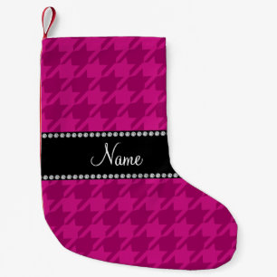 Personalised name magenta pink houndstooth small christmas stocking