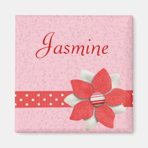 Personalised Name Magnet - Red ribbon and flower
