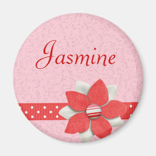 Personalised Name Magnet - Red ribbon and flower