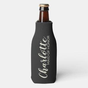Personalised Name Maid of Honour Bridal Black Whit Bottle Cooler