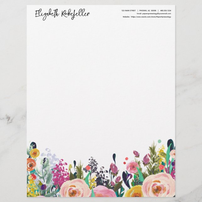 Personalised Name Mailing Address Floral Blooms Custom Letterhead (Front)
