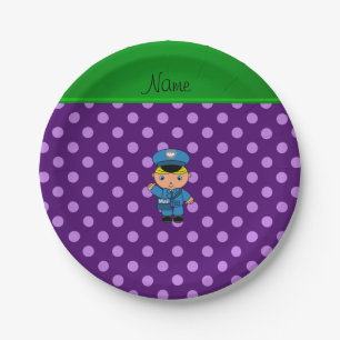 Personalised name mailman purple polka dots paper plate