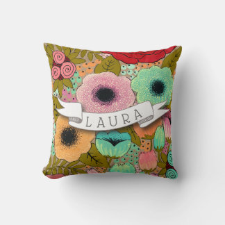 Personalised Name Make Up Designer Painted Floral Cushion