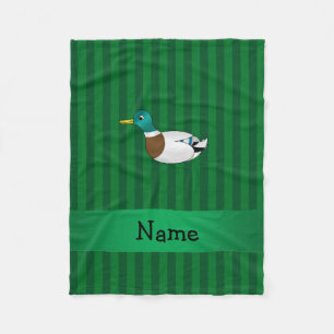 Personalised name mallard duck green stripes fleece blanket