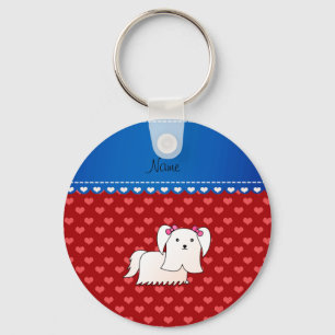 Personalised name maltese red hearts key ring