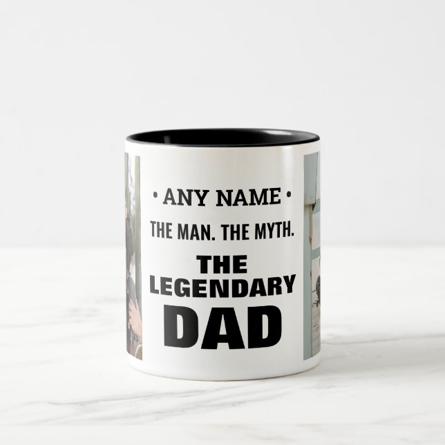 Personalised Name Man Myth Legendary Dad Photo Two-Tone Coffee Mug (Center)