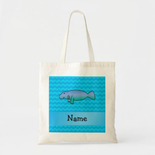 Personalised name manatee blue chevrons tote bag