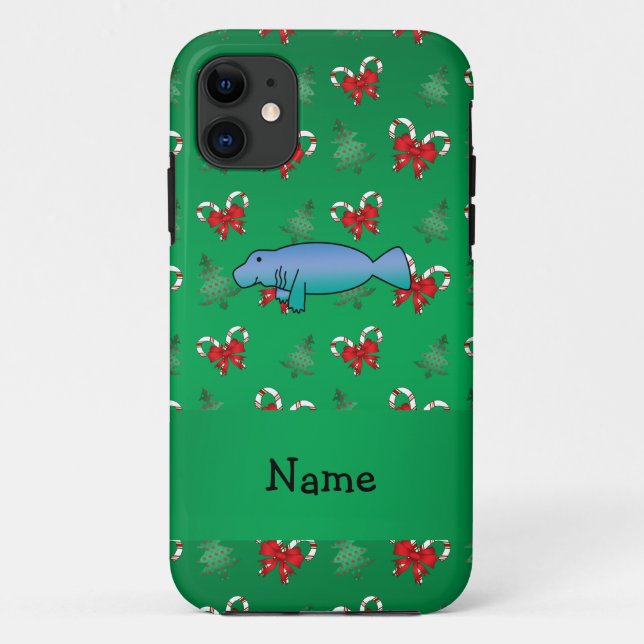 Personalised name manatee green candy canes bows Case-Mate iPhone case (Back)