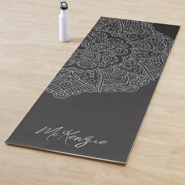 Personalised Name Mandala Modern Black White Yoga Mat (In Situ)