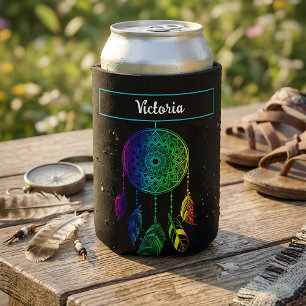 Personalised Name Mandala Rainbow Dreamcatcher Can Cooler