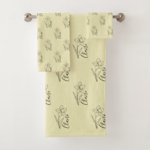 Personalised name March daffodil Birth Flower Bath Towel Set