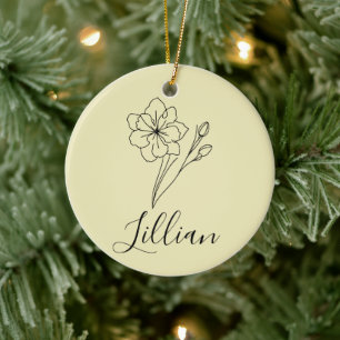 Personalised name March jonquil Birth Flower Ceramic Ornament