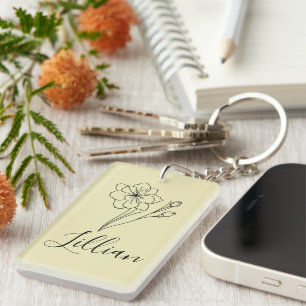 Personalised name March jonquil Birth Flower Key Ring