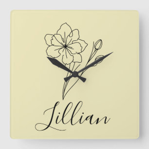 Personalised name March jonquil Birth Flower Square Wall Clock