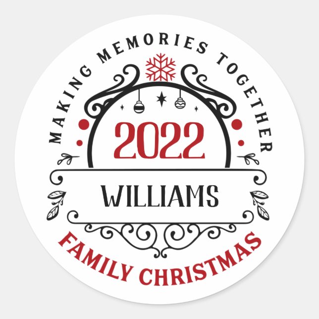 Personalised Name Matching Family Christmas Classic Round Sticker (Front)
