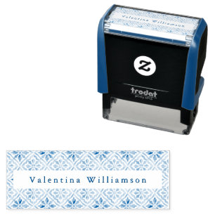 Personalised Name Mediterranean Tile Patterned Self-inking Stamp