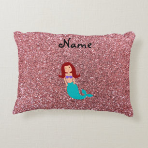 Personalised name mermaid pastel pink glitter decorative cushion