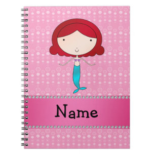 Personalised name mermaid pink bubbles notebook
