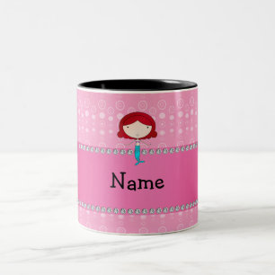 Personalised name mermaid pink bubbles Two-Tone coffee mug