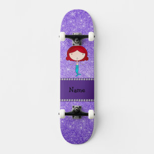 Personalised name mermaid purple glitter skateboard