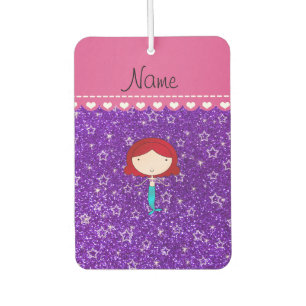 Personalised name mermaid purple stars glitter car air freshener