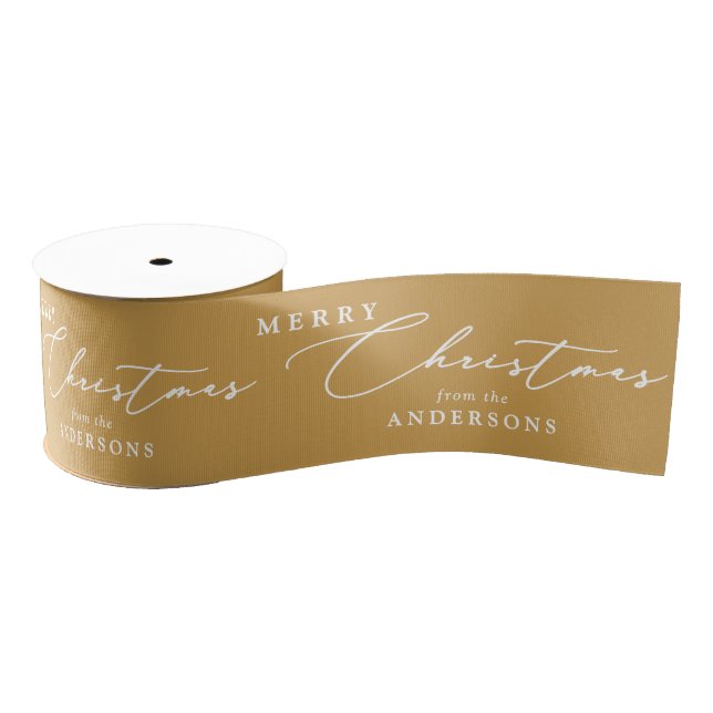 Personalised Name Merry Christmas Elegant Script Grosgrain Ribbon (Spool)