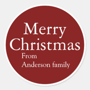 Personalised Name Merry Christmas Red Retro Script Classic Round Sticker