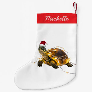 Personalised Name Merry Christmas Turtle in Santa  Small Christmas Stocking