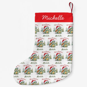 Personalised Name Merry Christmas Turtle in Santa  Small Christmas Stocking