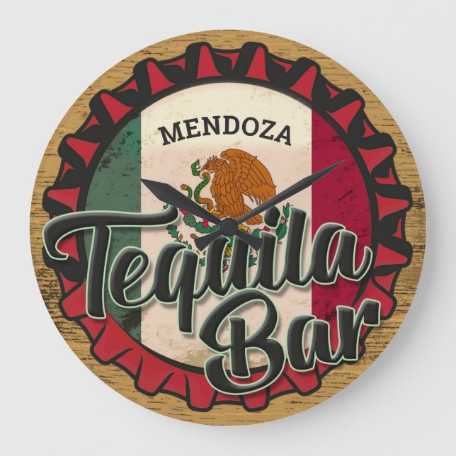 Personalised NAME Mexican Tequila Bar Mexico Flag Large Clock (Front)