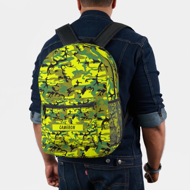 Personalised Name Military Yellow Green Camouflage Printed Backpack (Insitu (Model))