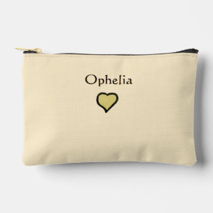 Personalised Name Minimal Heart Black & Cream  Accessory Pouch