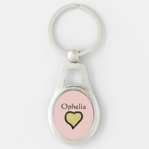 Personalised Name Minimal Heart Black & Pink Key Ring