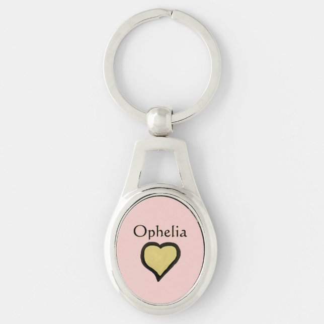 Personalised Name Minimal Heart Black & Pink Key Ring (Front)