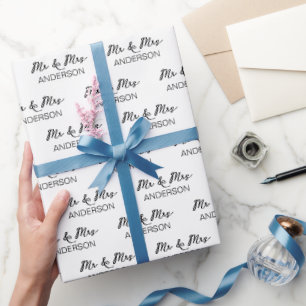 Personalised name minimalist black and white weddi wrapping paper