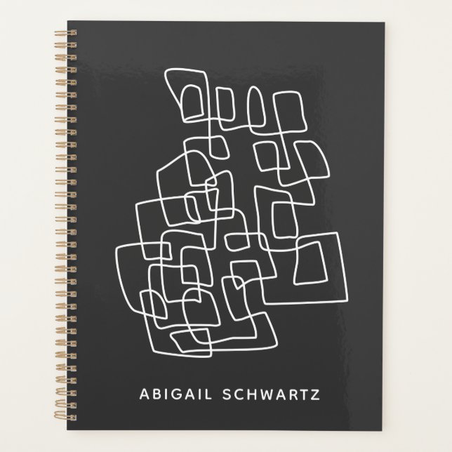 Personalised Name Minimalist Black White Abstract Planner (Front)