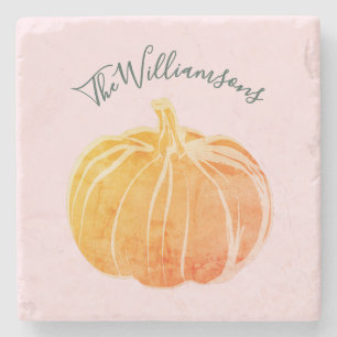 Personalised Name Minimalist Fall Pumpkin Pastel Stone Coaster