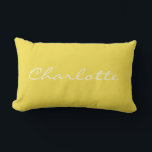 Personalised Name Minimalist Yellow White Script Lumbar Cushion<br><div class="desc">Add a warm and inviting touch to your home with this minimalist yellow lumbar pillow, featuring an elegant script name for a personalised feel. The soft, solid yellow background brings a cheerful yet sophisticated aesthetic, perfect for modern, Scandinavian, or cosy decor styles. This accent pillow is a stylish choice for...</div>