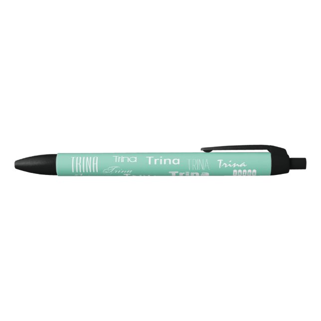 Personalised Name Mint Black Ink Pen (Top)