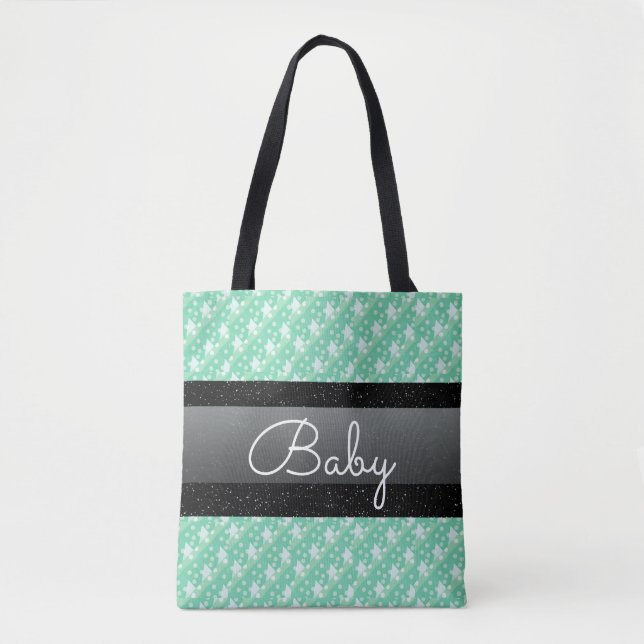 Personalised Name Mint Green Polka Dots Baby Tote Bag (Front)